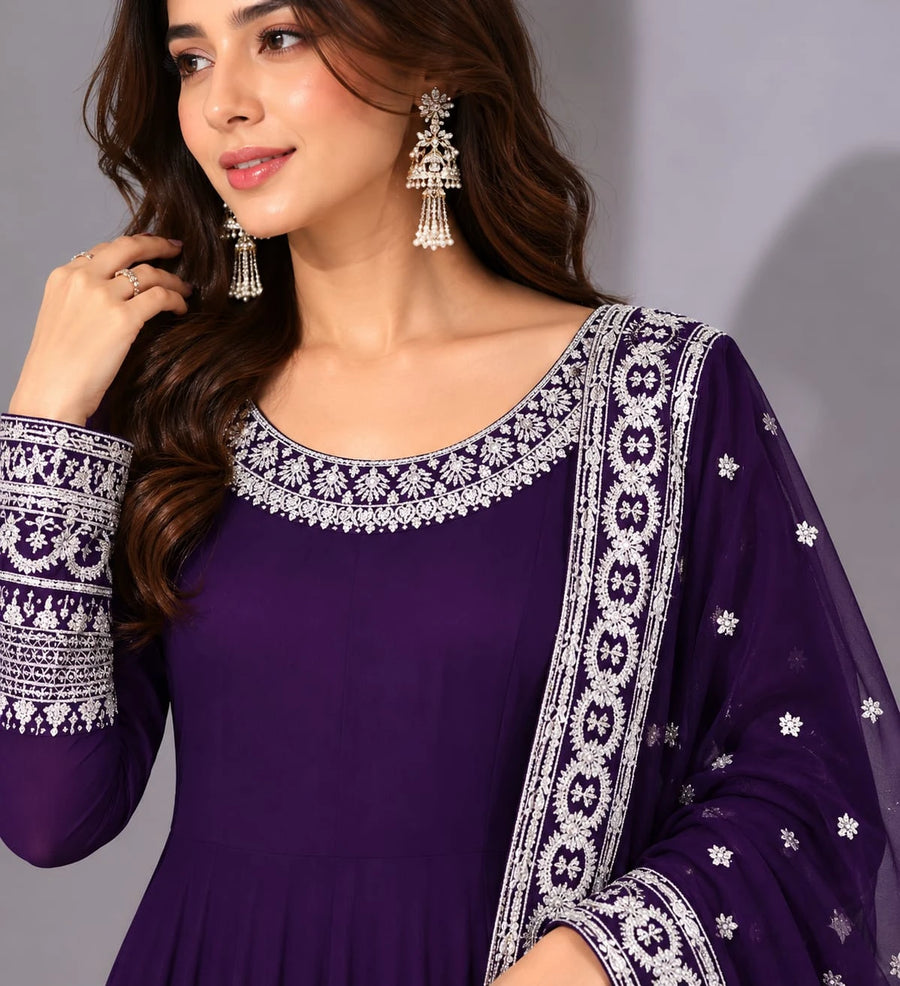 wine floor length anarkali
