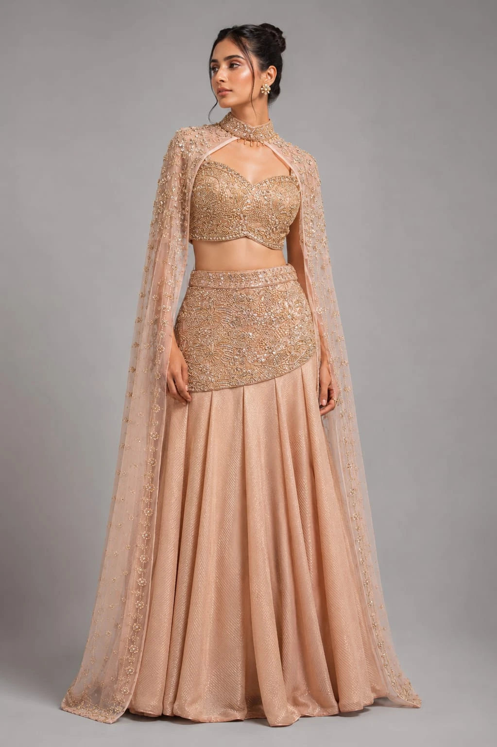 pink cape lehenga
