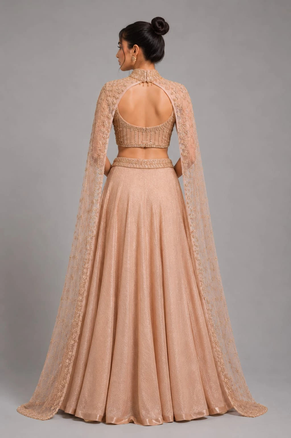pink cape lehenga
