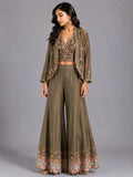 Grey Designer Sharara Set for Women with Embroidered Jacket