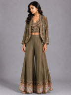 Grey Designer Sharara Set for Women with Embroidered Jacket