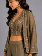 Grey Designer Sharara Set for Women with Embroidered Jacket