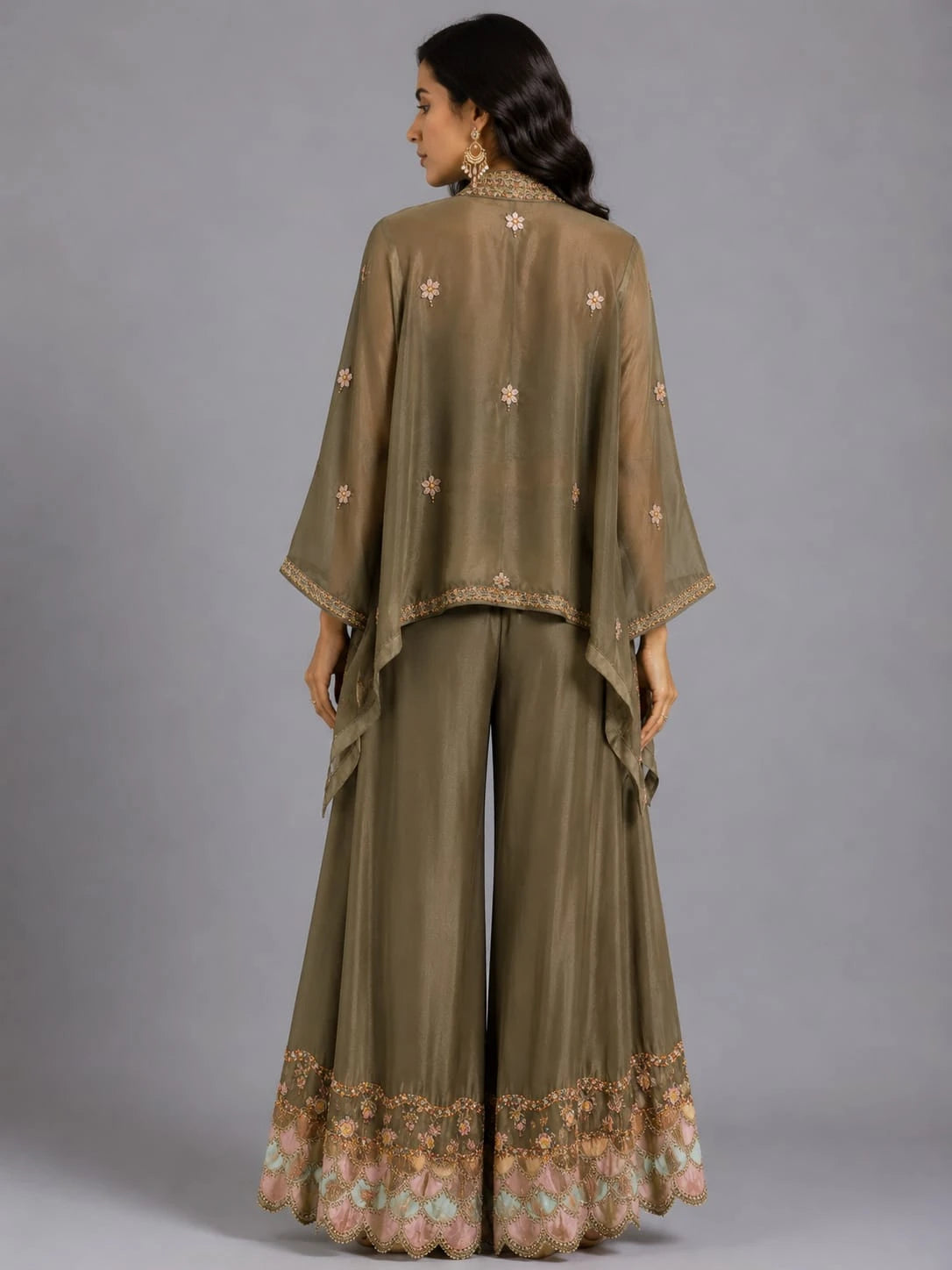 Grey Designer Sharara Set for Women with Embroidered Jacket