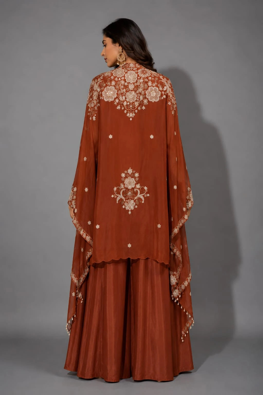designer rust sharara outfit