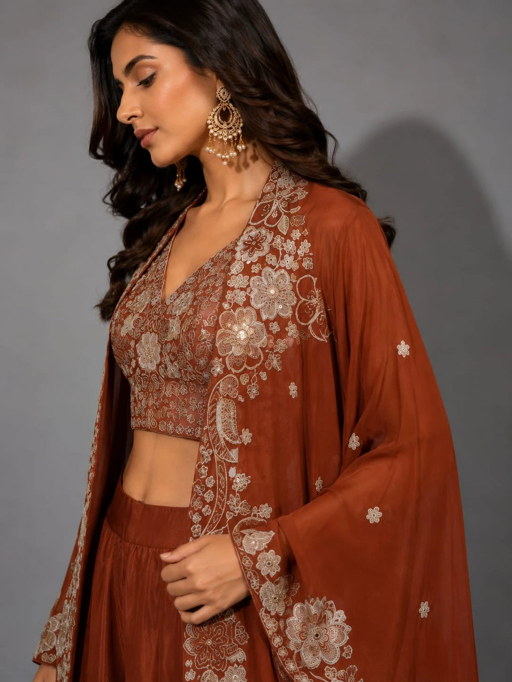 designer rust sharara outfit