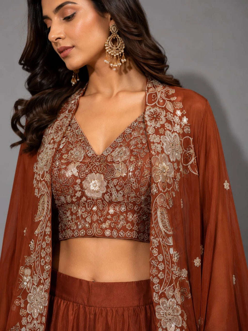 designer rust sharara outfit