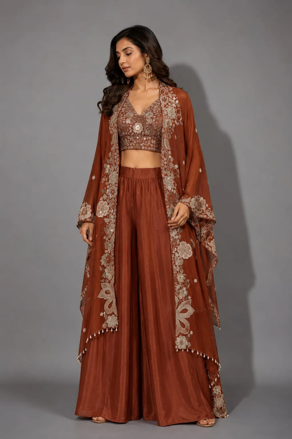 designer rust sharara outfit