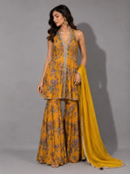 floral yellow sharara set