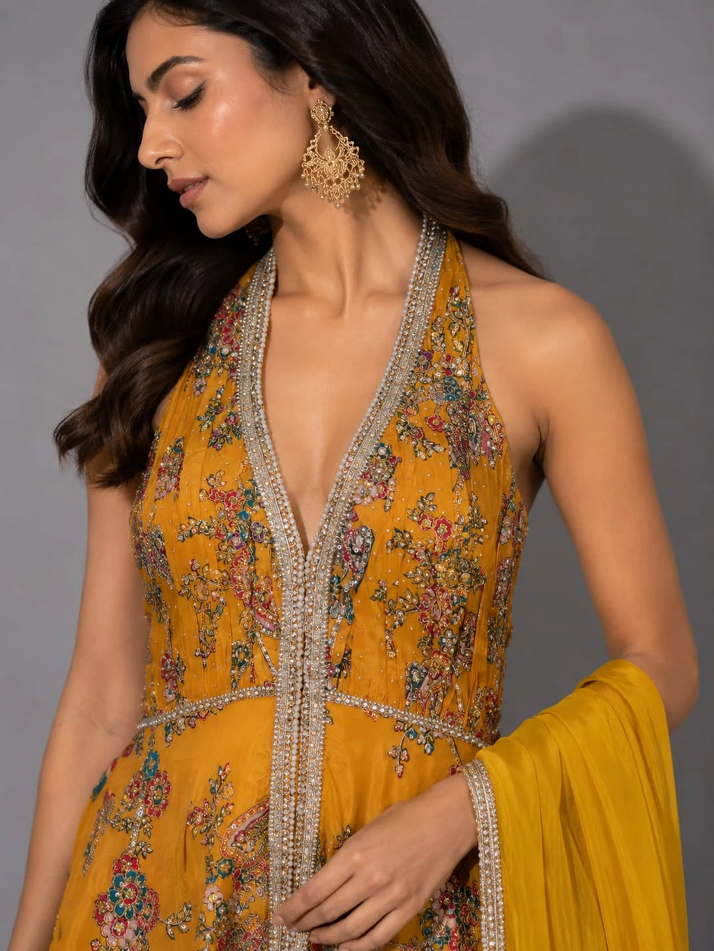 floral yellow sharara set