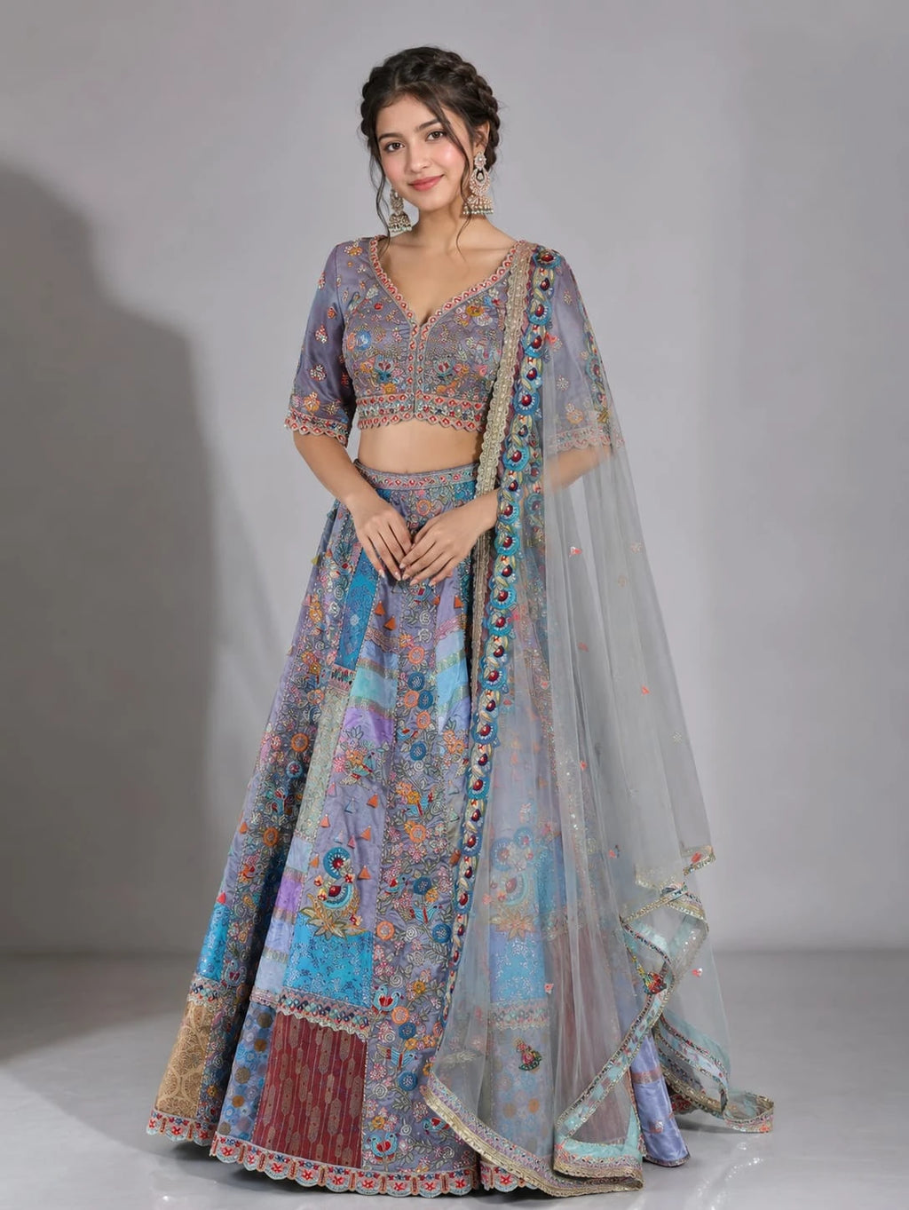 grey color lehenga