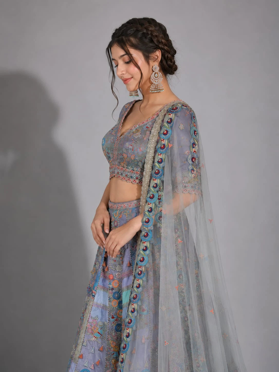 grey color lehenga