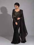 black pre draped saree