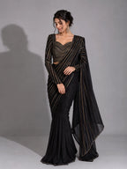 black pre draped saree