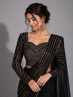 black pre draped saree