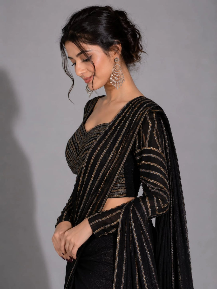 black pre draped saree