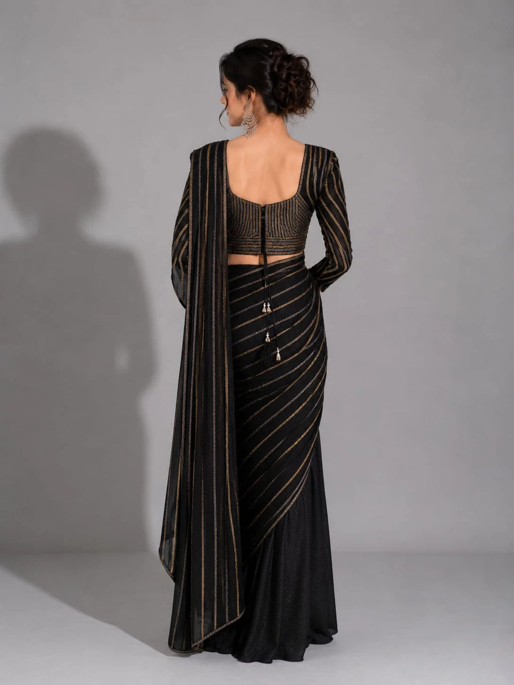 black pre draped saree