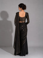 black pre draped saree