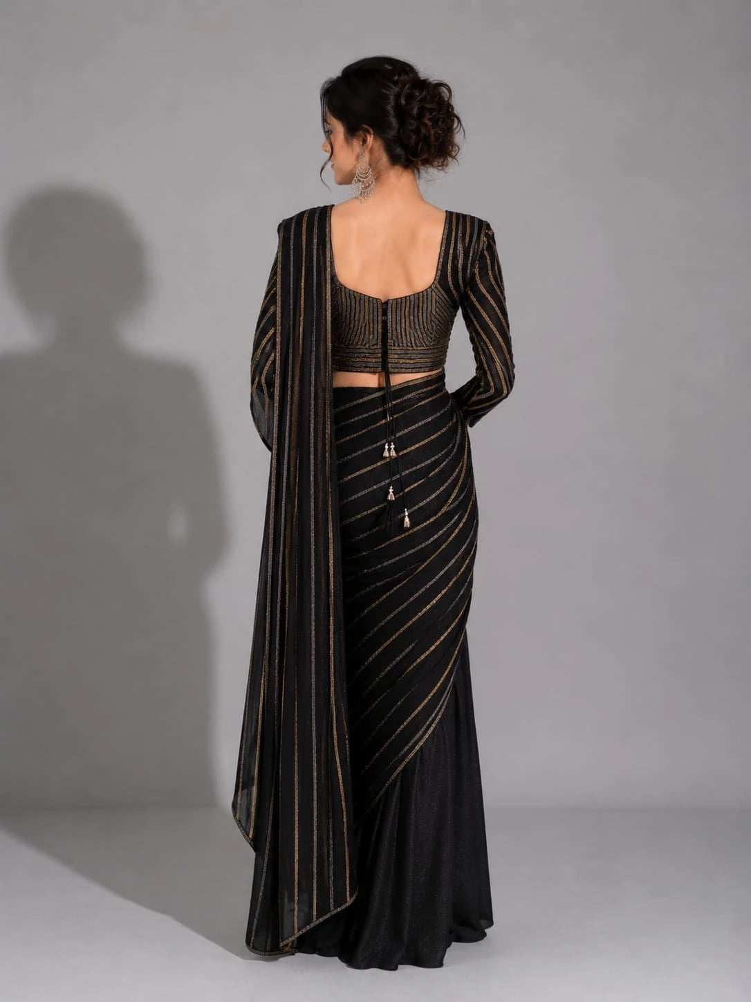 black pre draped saree