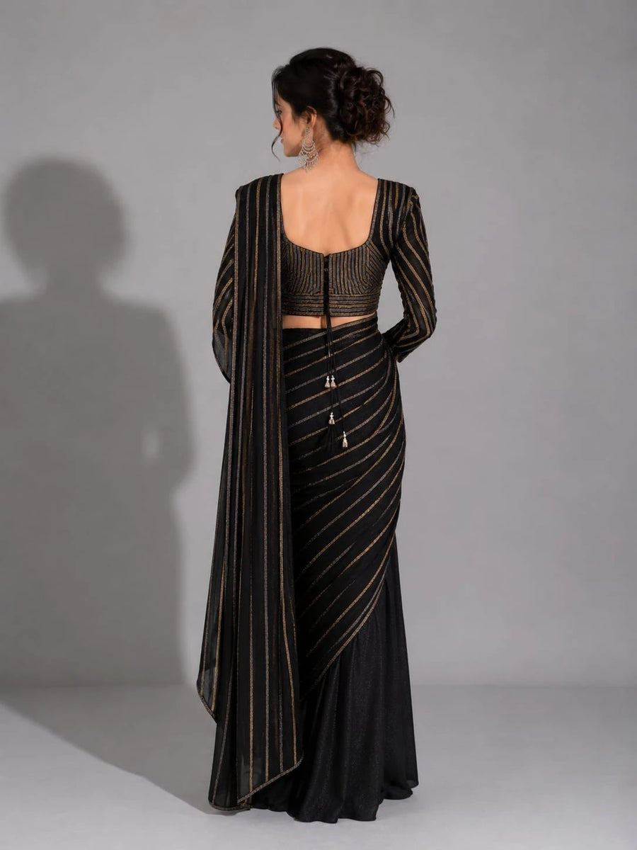 black pre draped saree