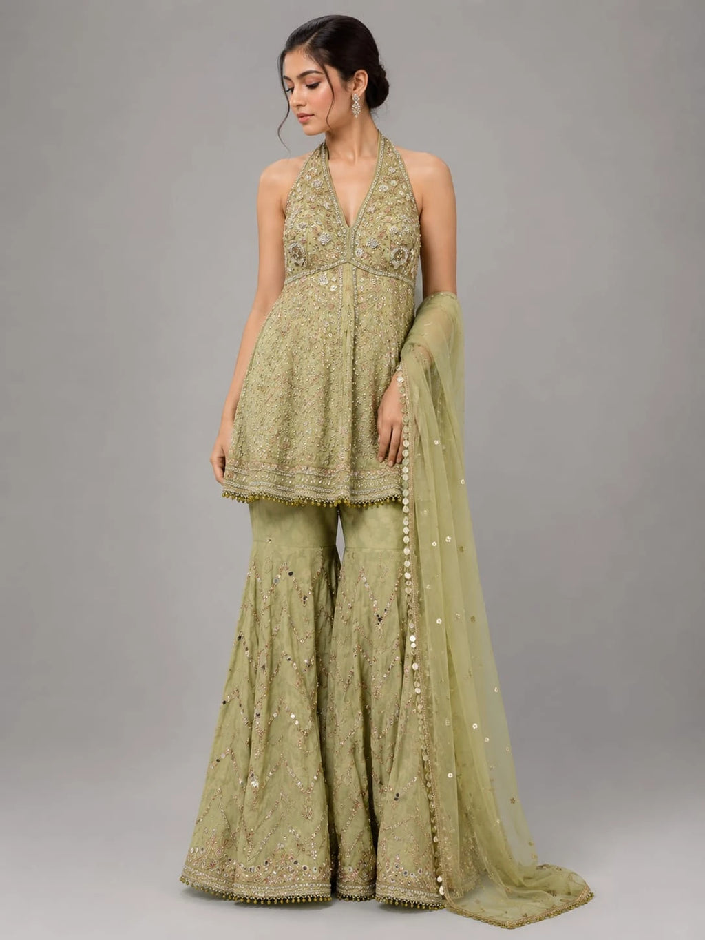 designer green sharara set