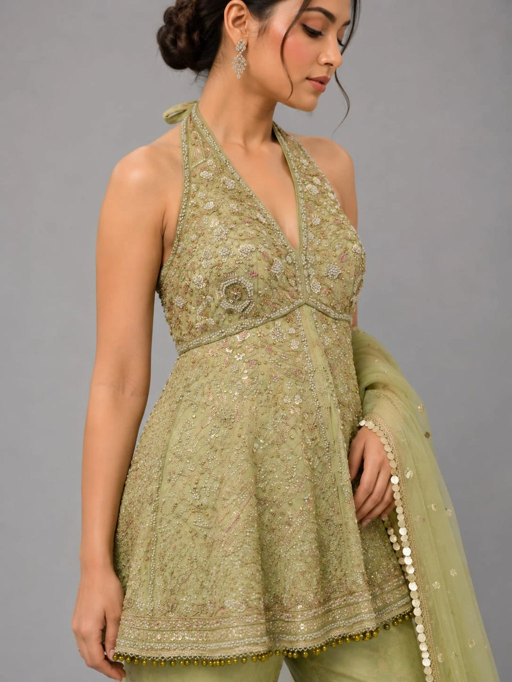 designer green sharara set