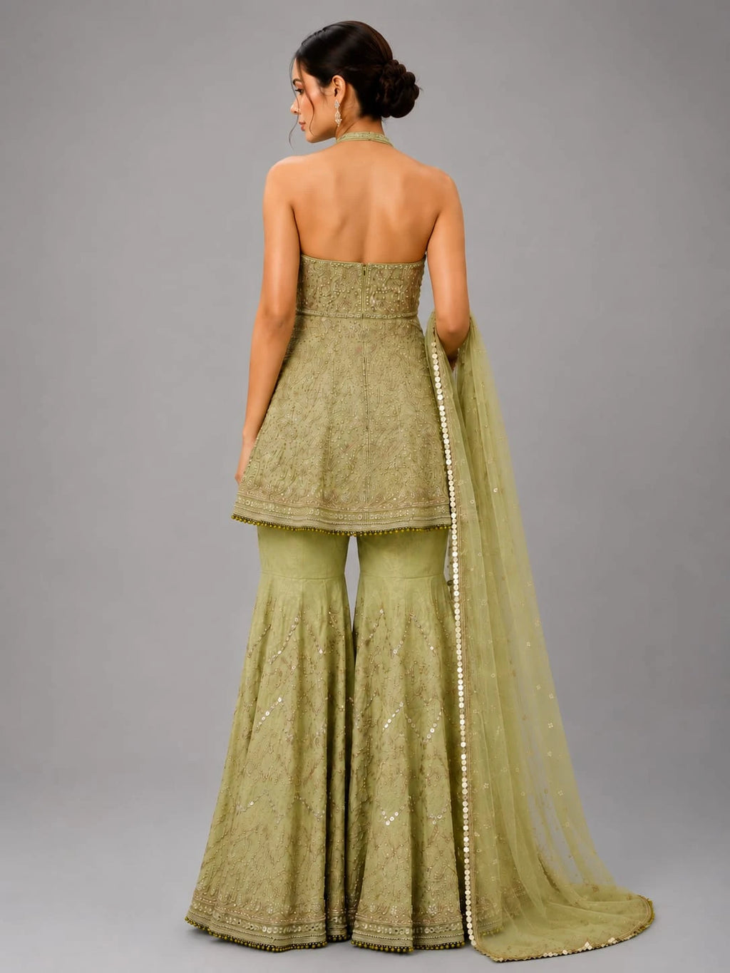 designer green sharara set