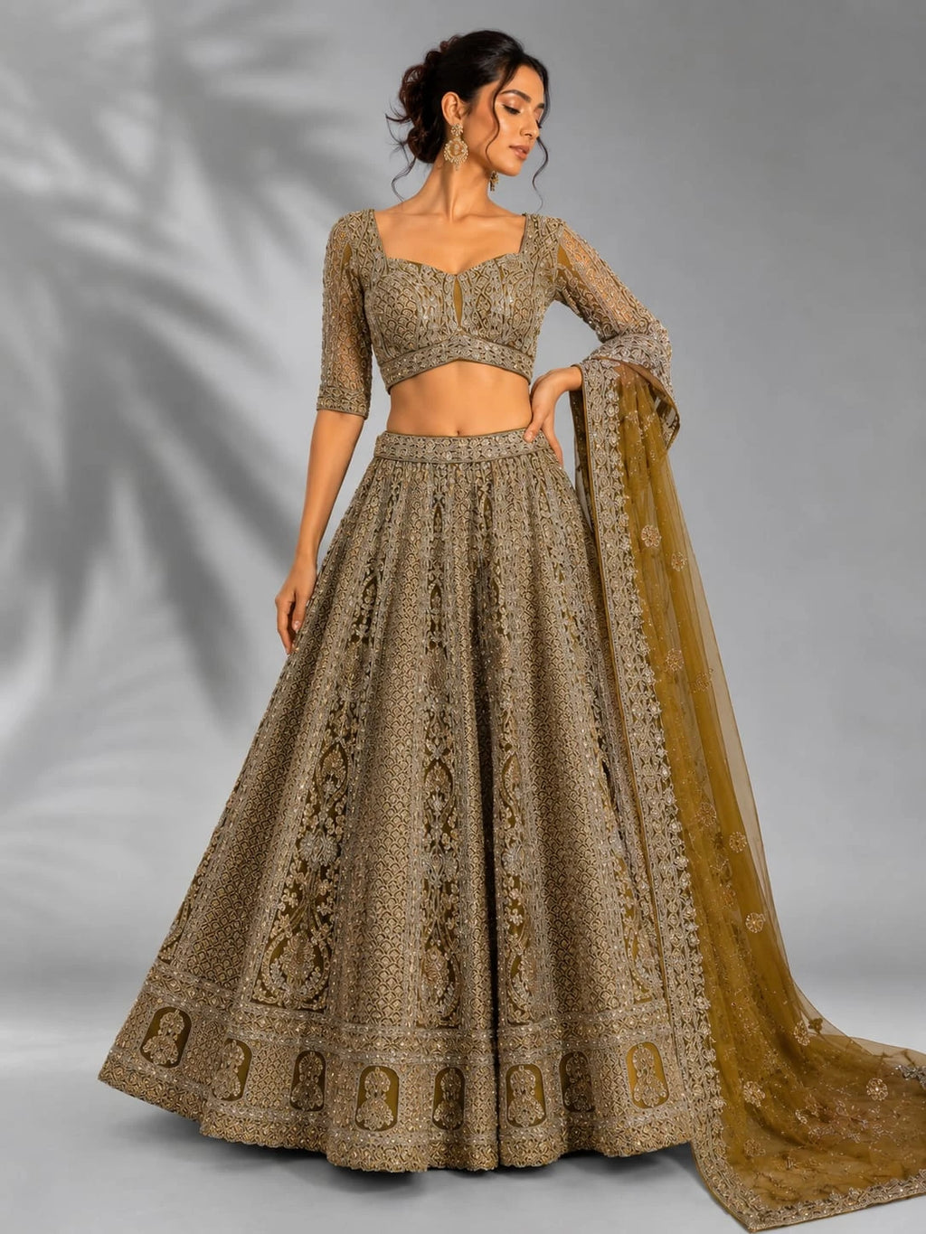 embroidered mustard lehenga