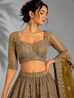 embroidered mustard lehenga