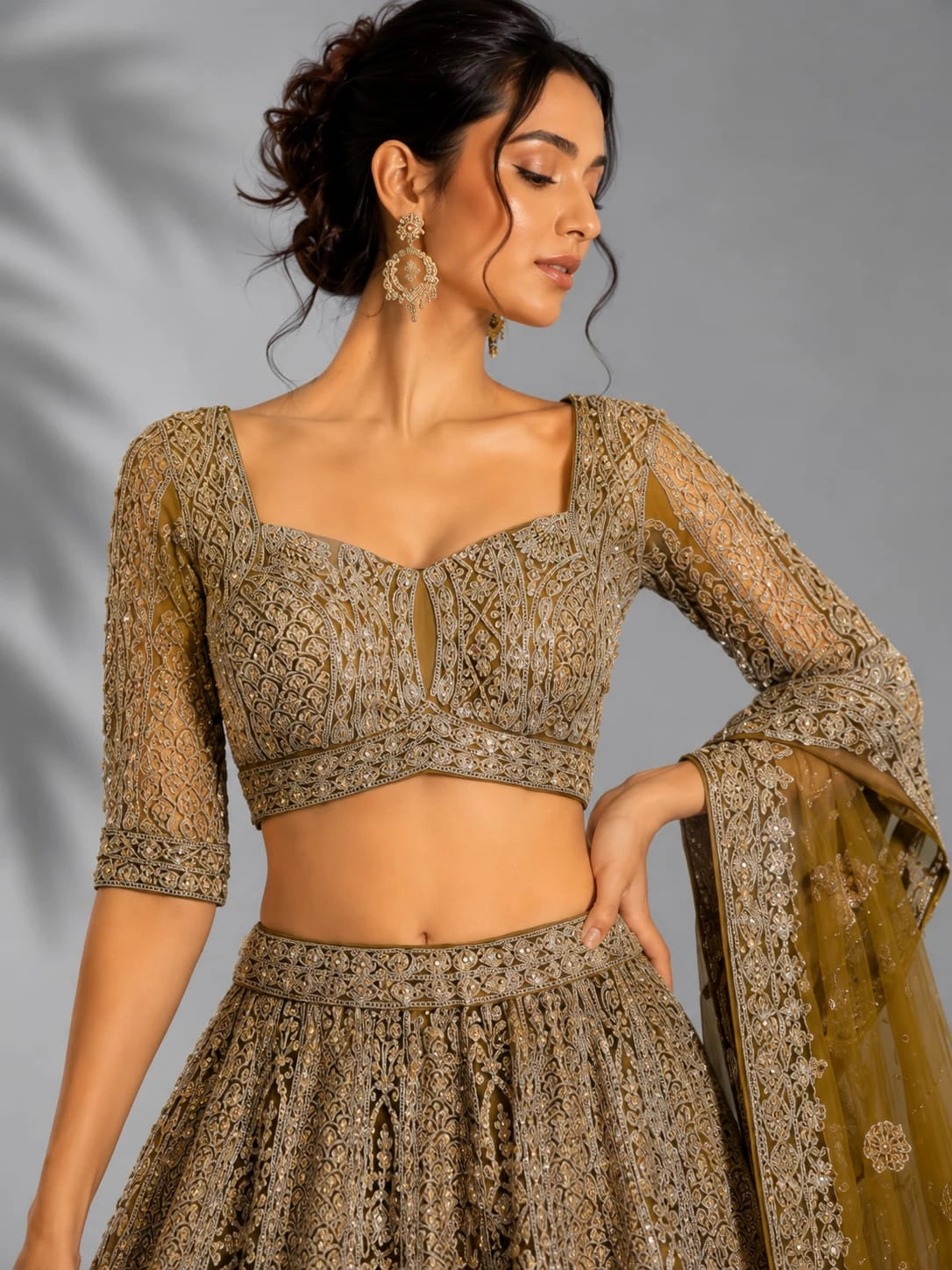 embroidered mustard lehenga