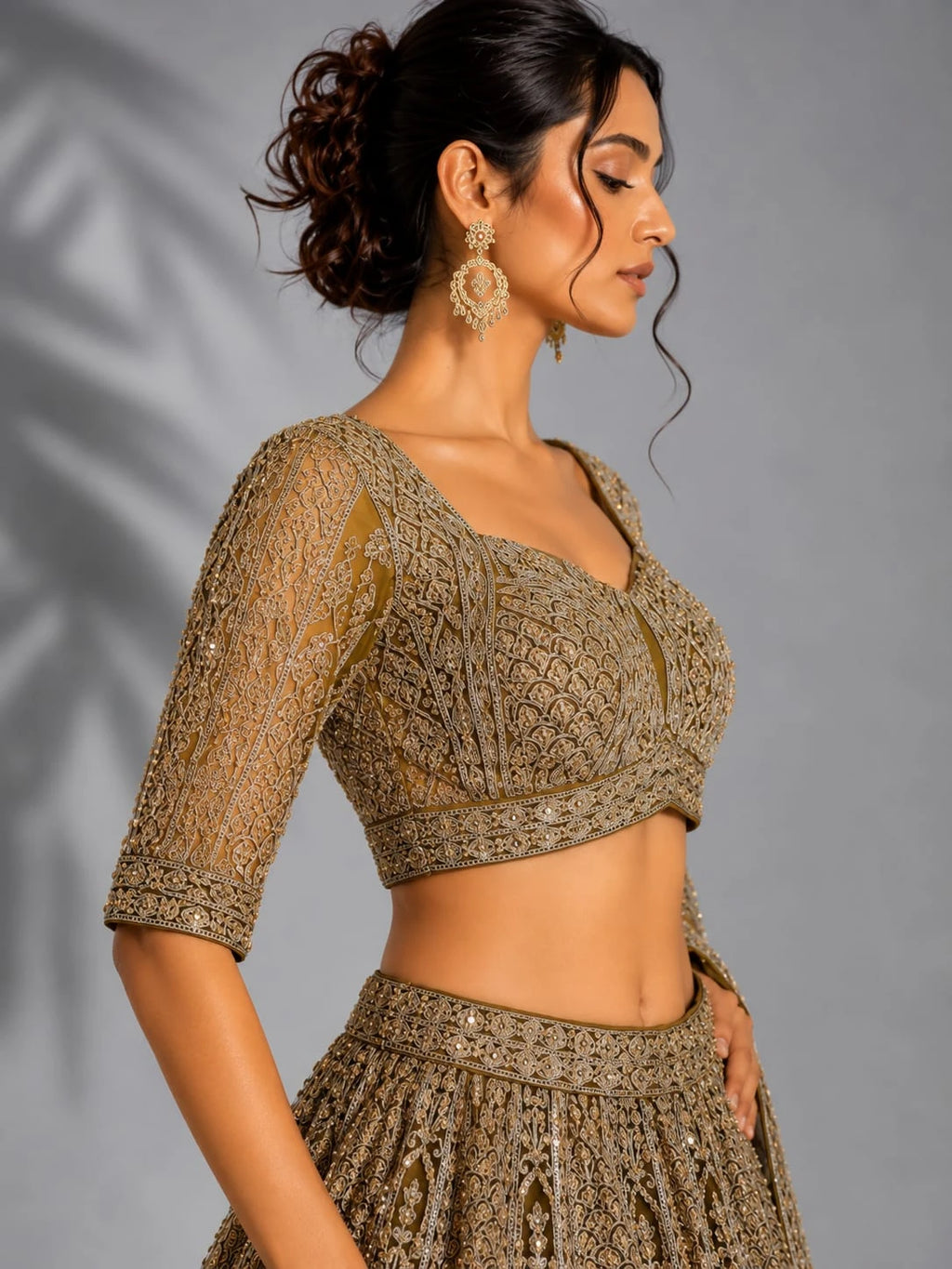 embroidered mustard lehenga