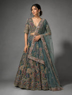 Rama teal lehenga