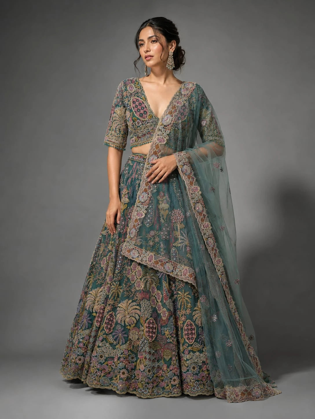 Rama teal lehenga