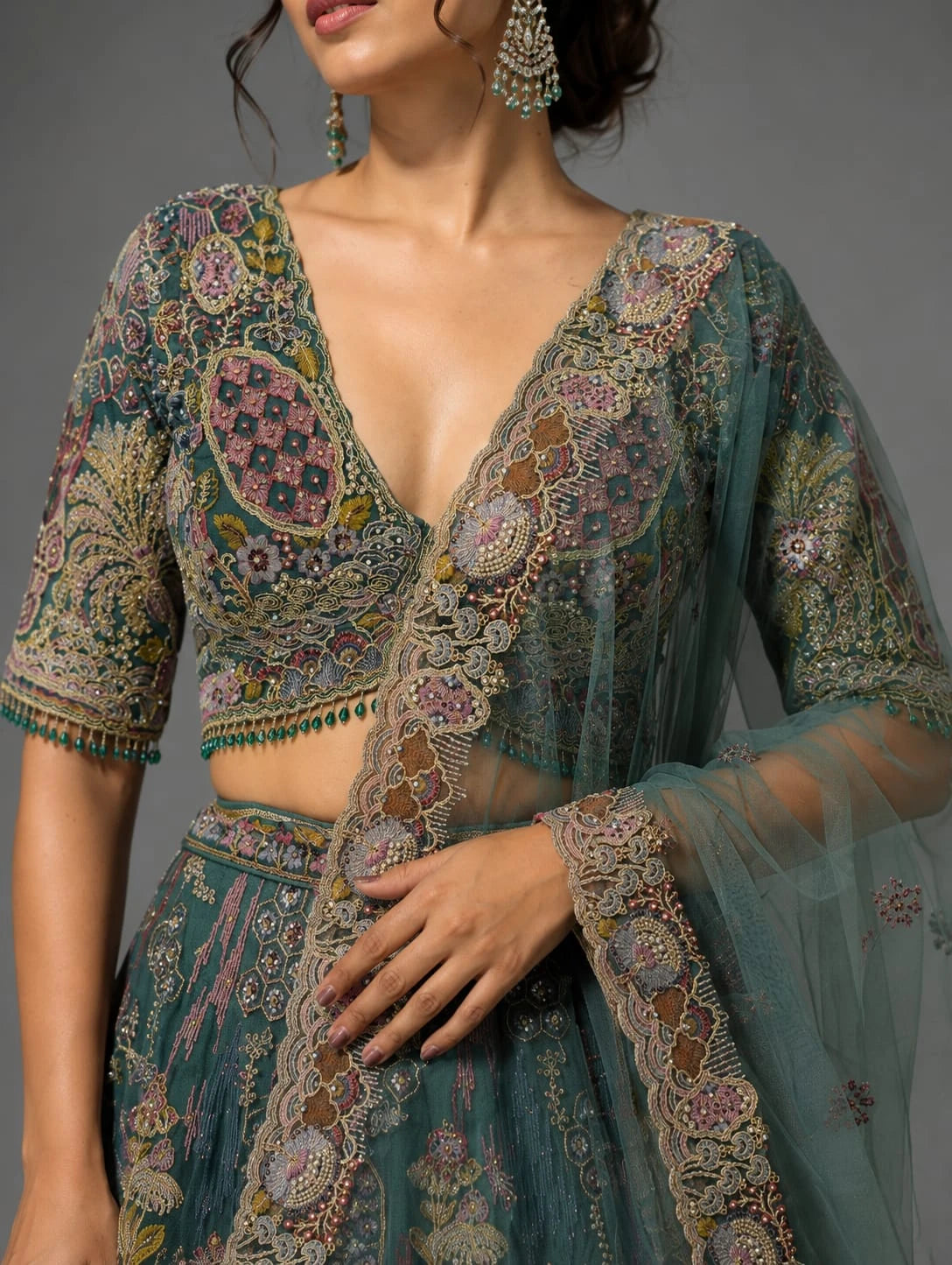 Rama teal lehenga