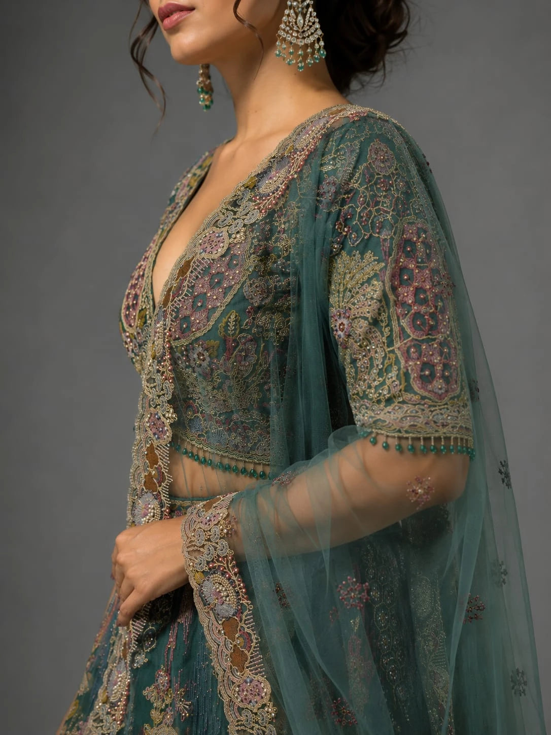 Rama teal lehenga