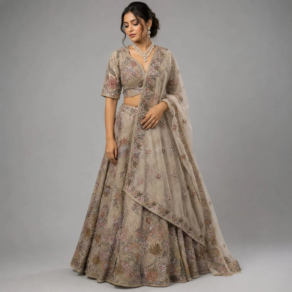 chikoo embroidered lehenga