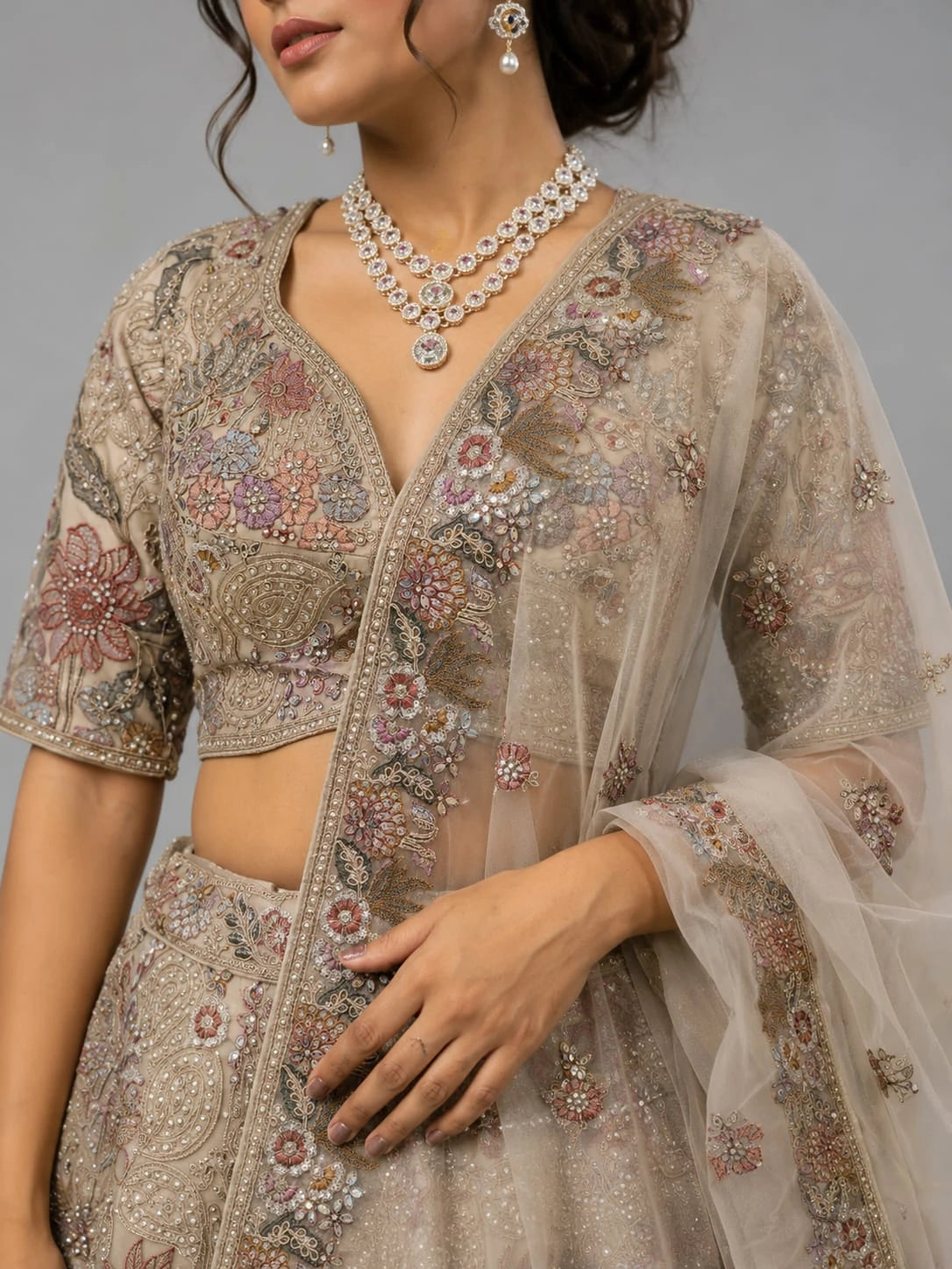 chikoo embroidered lehenga
