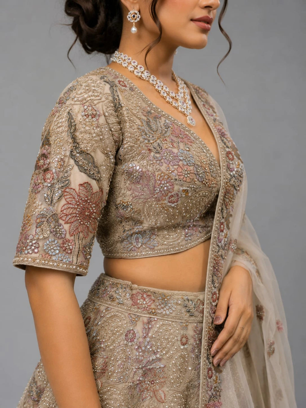 chikoo embroidered lehenga