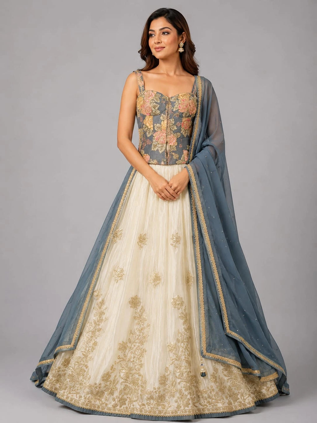 sky blue and white lehenga
