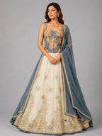 sky blue and white lehenga