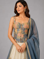 sky blue and white lehenga