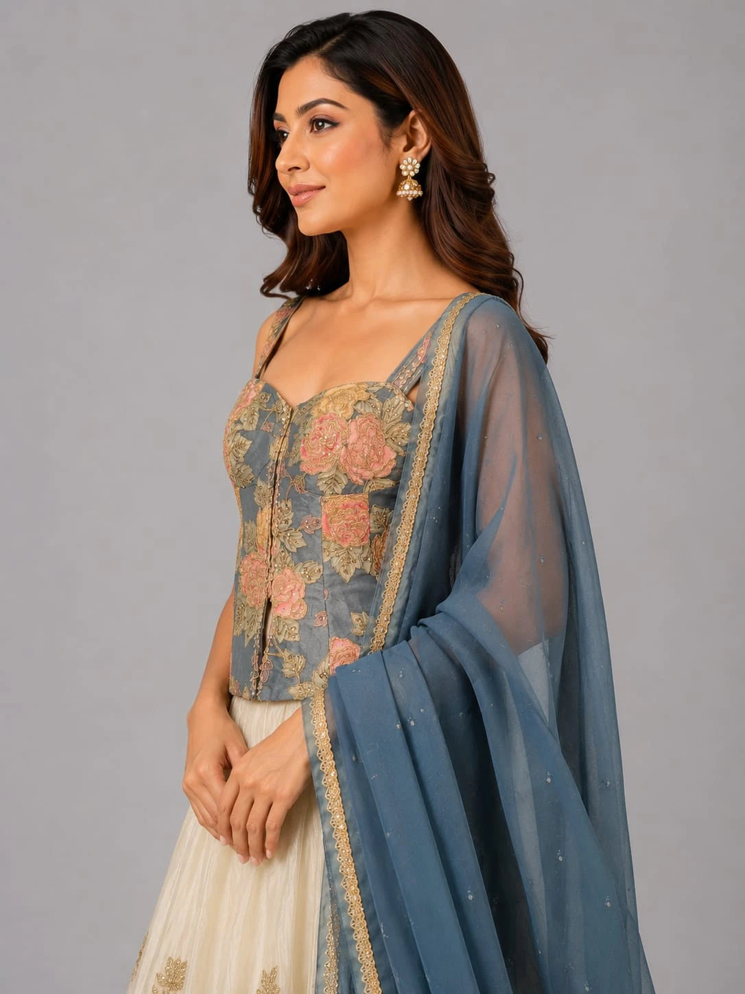 sky blue and white lehenga