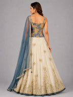 sky blue and white lehenga
