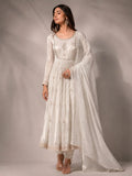 Cream embroidered Anarkali set