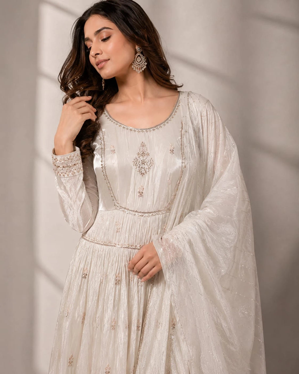 Cream embroidered Anarkali set