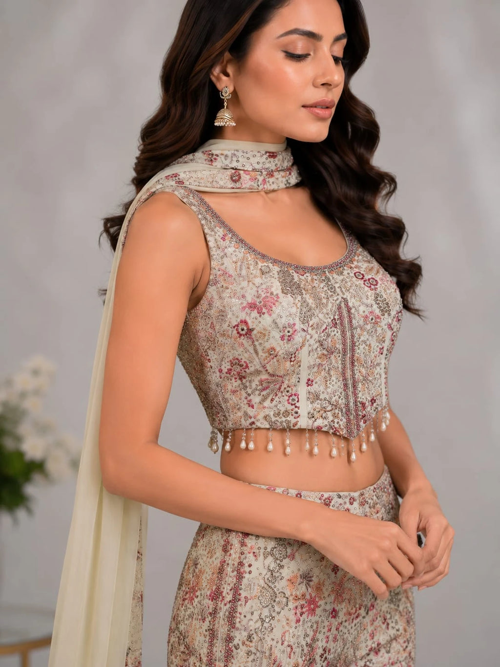 Cream ethnic wear