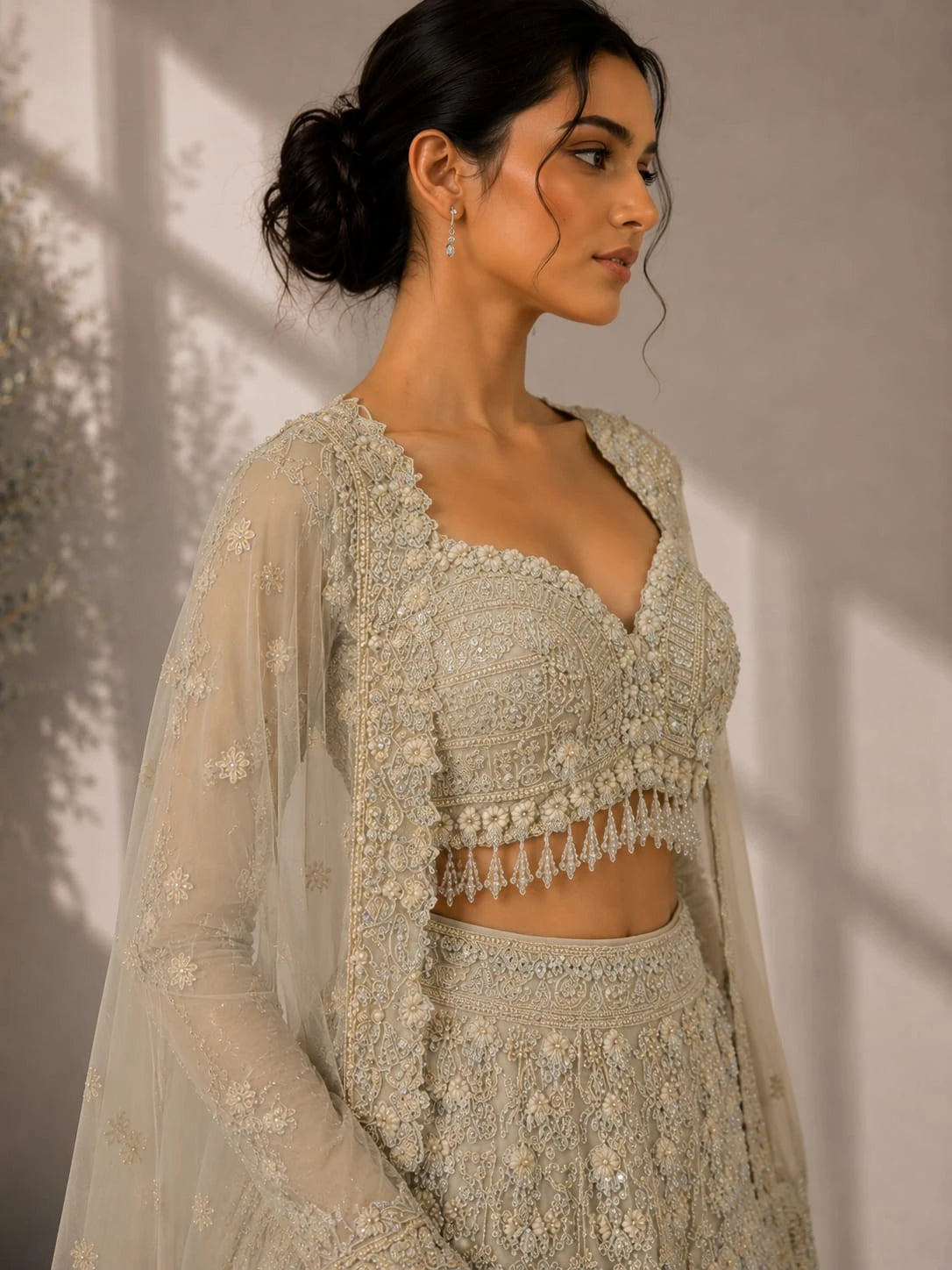 designer cream lehenga