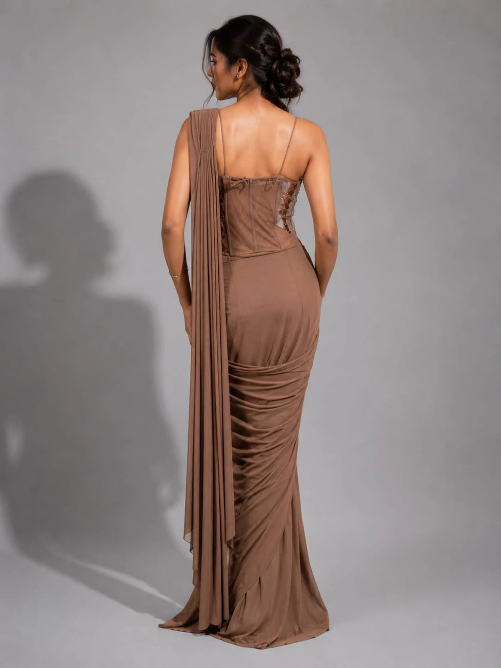 brown drape saree
