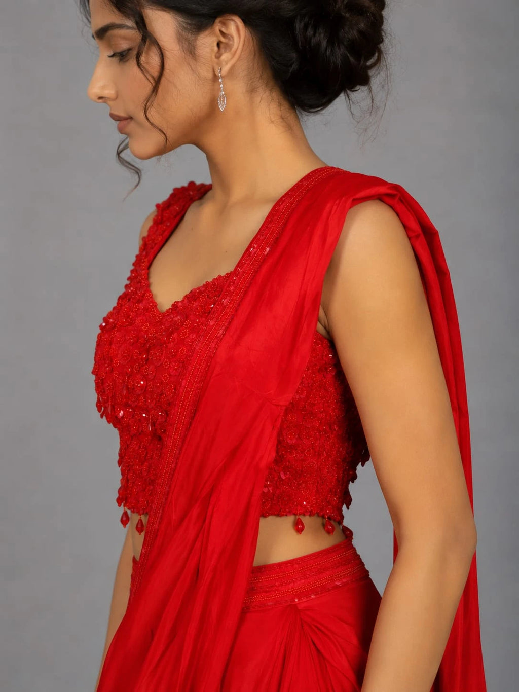 red ready to wear saree