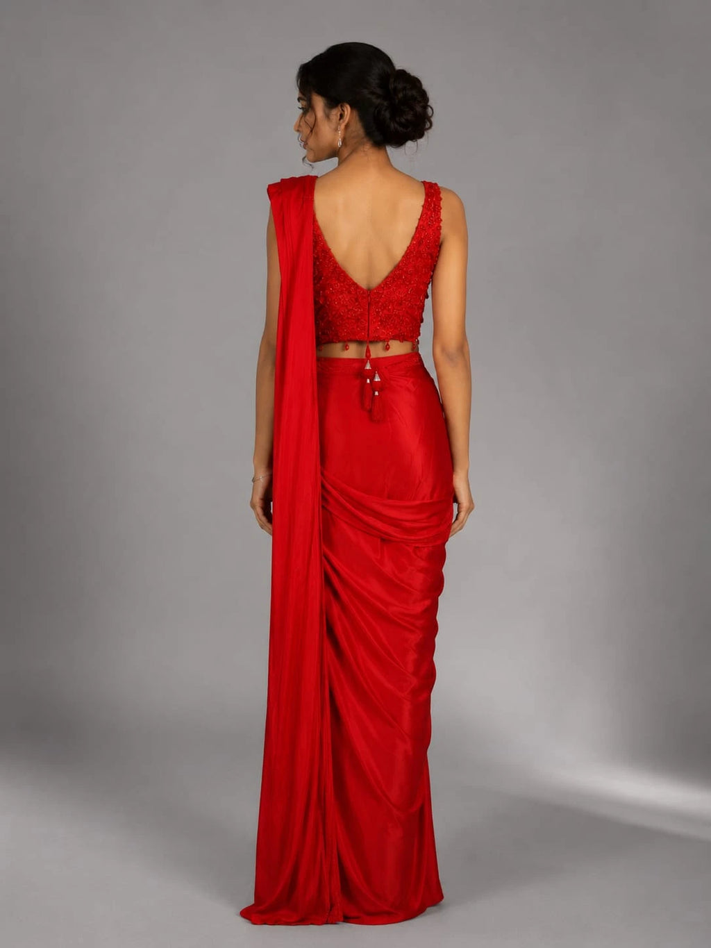 red ready to wear saree