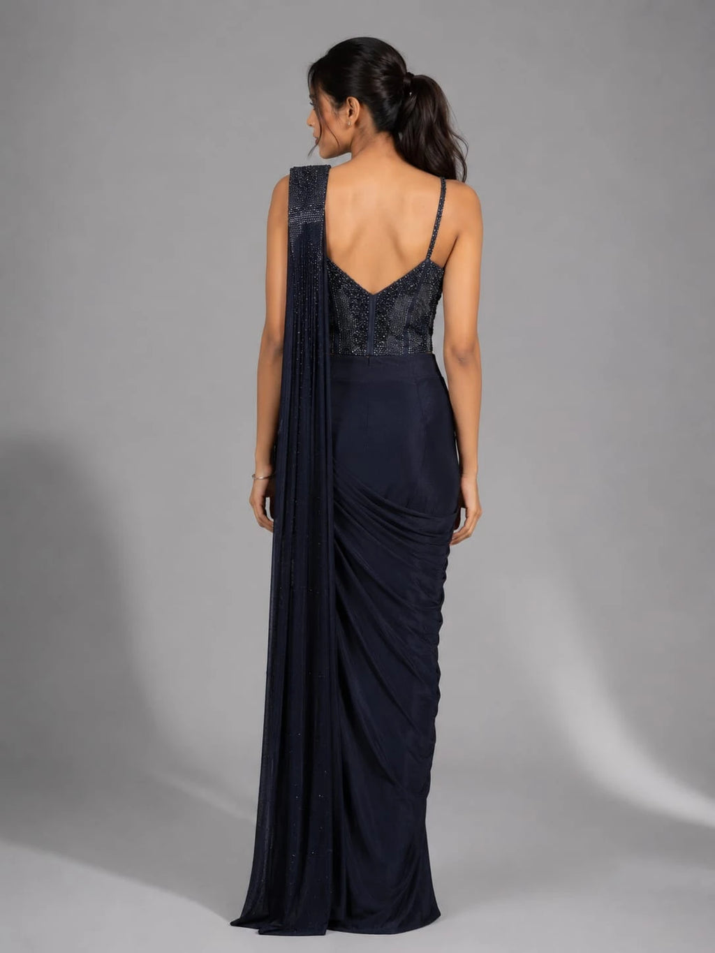 blue drape saree